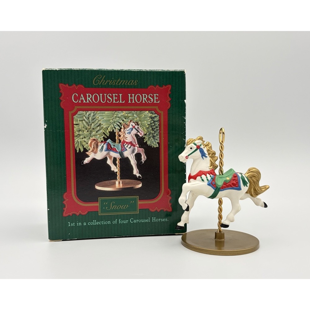 1989 Hallmark Keepsake Ornament Christmas Carousel Horse Snow XPR9719 Vintage 2